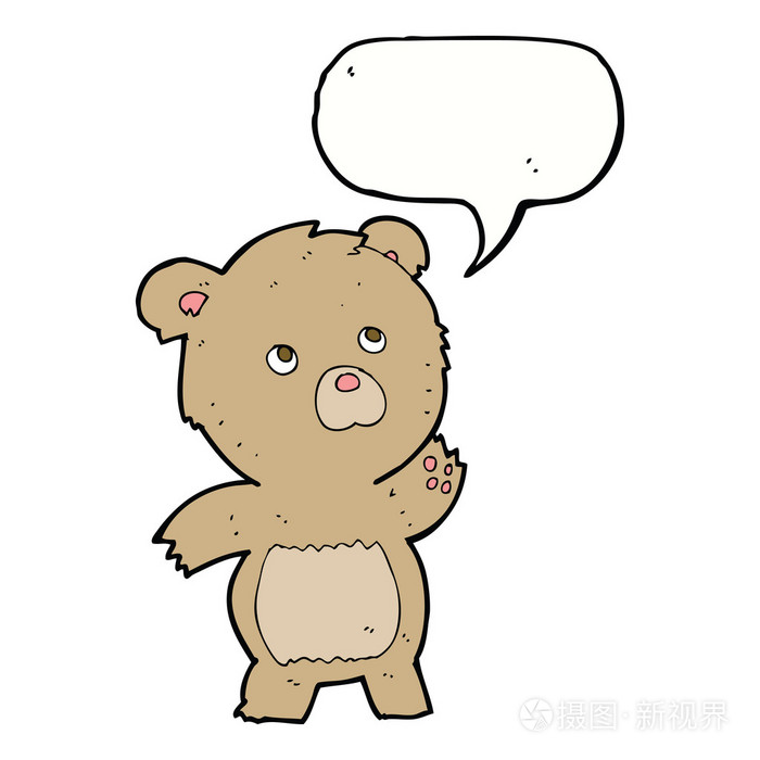 卡通好奇泰迪熊与讲话泡泡