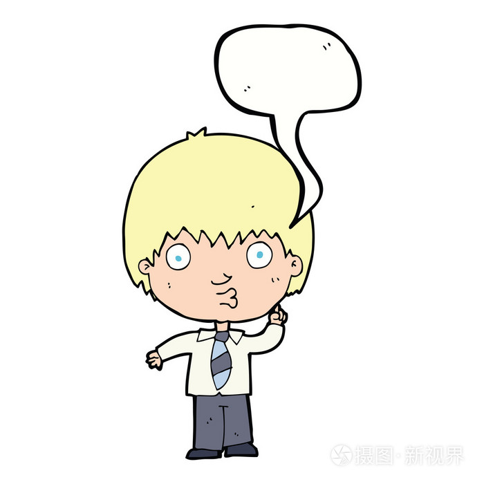讲话泡泡卡通学校男孩回答问题