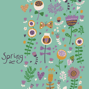 春天无缝模式。鲜艳的花朵和浪漫壁纸上的。无缝模式可以用于壁纸 图案填充 web 页面的背景，表面纹理