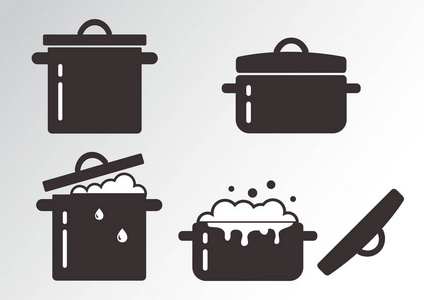 厨师煮东西一套烹饪壶, 黑白相间的设计.矢量插图照片