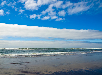 在上一天的部分多云及有阳光沙滩海岸线