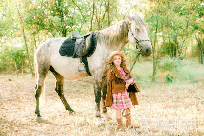农村生活在秋季.马和人