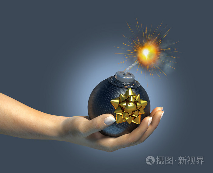 人类手抱一个典型的炸弹与燃烧引信,与 ribb