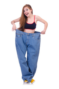 节食概念与大牛仔裤的女人