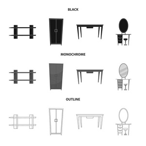 家具和公寓标志的孤立对象。家具和家庭股票矢量图的收集