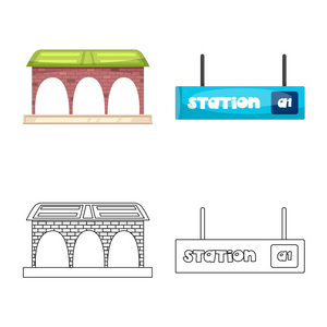 列车和车站标志的矢量设计。网上火车票股票符号集