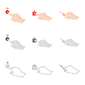 触摸屏和手符号的孤立对象。网络触摸屏和触摸股票符号集