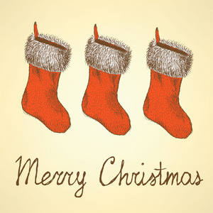 复古风格素描圣诞袜