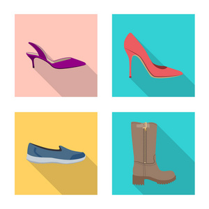 鞋类和女性图标的孤立对象。网站的鞋类和脚股票符号集