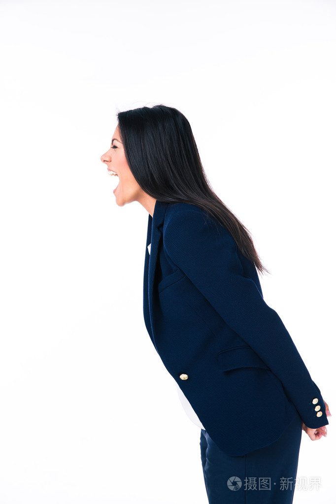 尖叫的女商人的侧面视图肖像照片-正版商用图片0b9lmc-摄图新视界