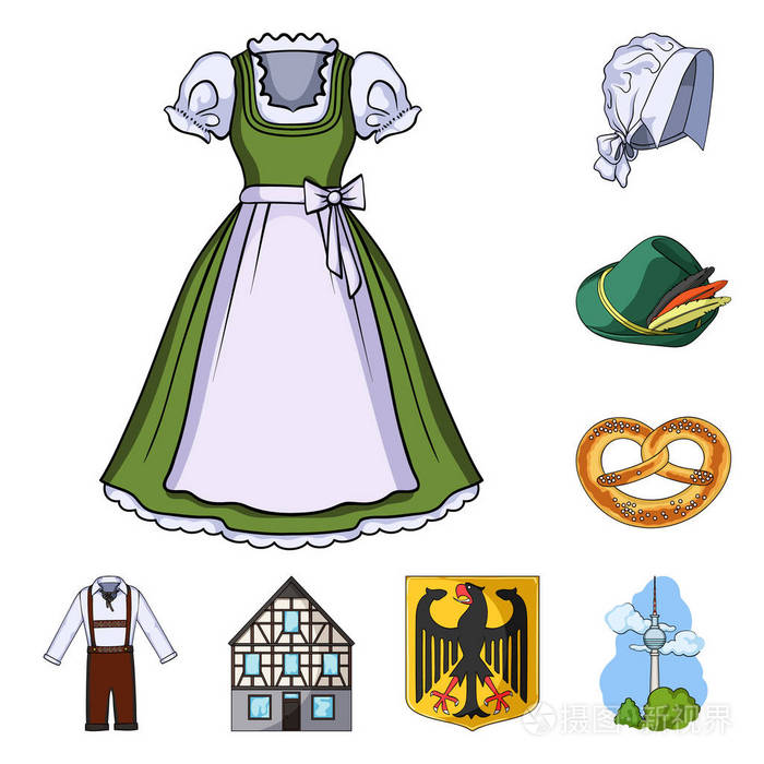 国家德国卡通图标集设计.德国和标志性的矢量股票网站插图