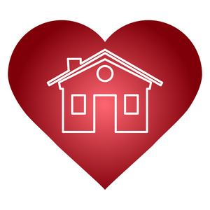 温柔的心房子内的矢量图的形状与温柔红色心照片