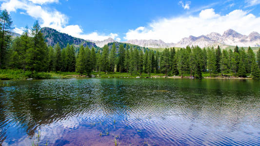 圣佩莱格里诺湖在圣佩莱格里诺通行证 高山通行证在意大利白云岩