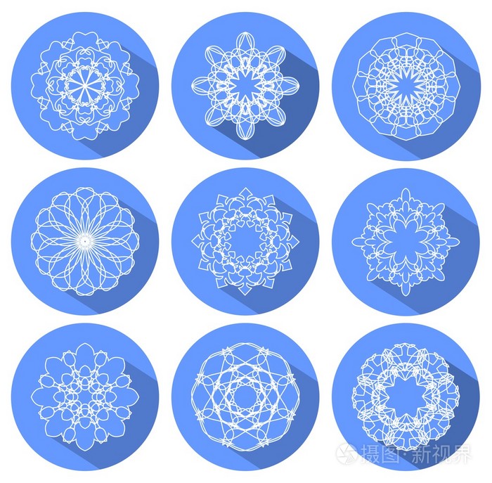 单线白色花边图案在长长的阴影的圆