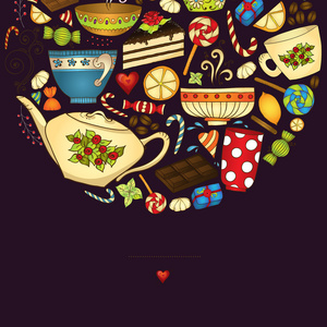 茶 咖啡 糖果涂鸦模式邀请