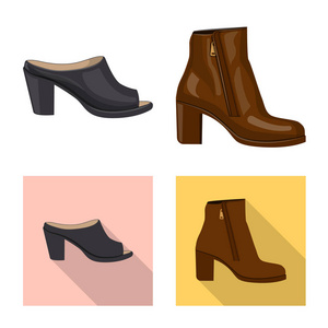鞋类和女性图标的矢量插图。网站的鞋类和脚股票符号集