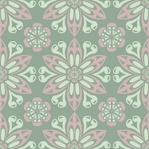 绿色花卉背景。墙纸纺织和织物用花设计的无缝图案