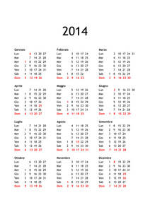 2014 年的日历
