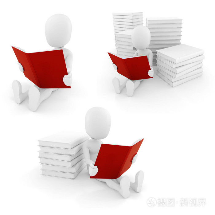 读一本书在白色背景上的3d 男人照片-正版商用图片0baa1v-摄图新视界