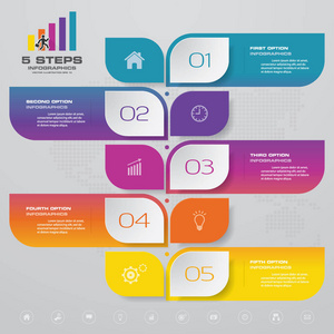 抽象的 5 个步骤 infographis 元素。矢量图