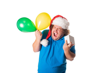 橡胶娃娃连衣裤和附近空气气球与圣诞节和新年礼物可爱白色礼品店摆