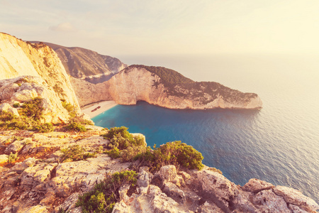 Navagio 海滩上希腊扎金索斯