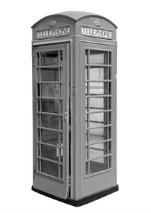 英国伦敦，孤立在白色经典的英式电话亭