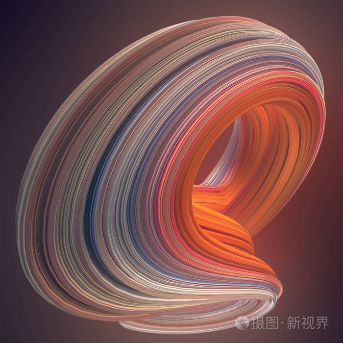 橙色抽象扭曲的形状.计算机生成的几何图示.3d 渲染