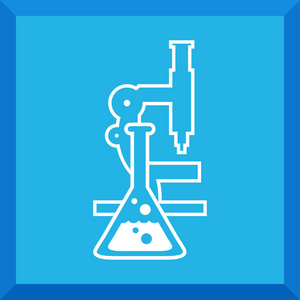平面图标的显微镜和烧瓶