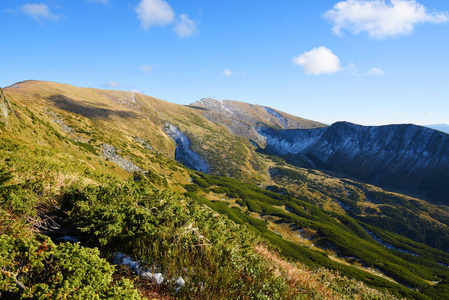 广阔的乌克兰喀尔巴阡山脉山脉与高山峰的景观