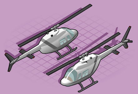 等距白色直升机降落在两个位置