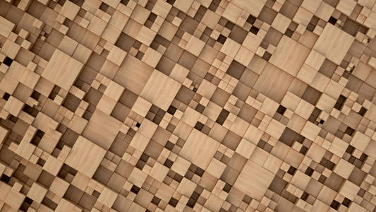 不同大小的木质立方体的图案。抽象几何3d 背景。3d 渲染插图