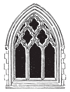 大的哥特式窗口窗饰通常在第十四世纪使用, 石头必须是单独形状, 技术方面的窗口, 复古线条画或雕刻插图