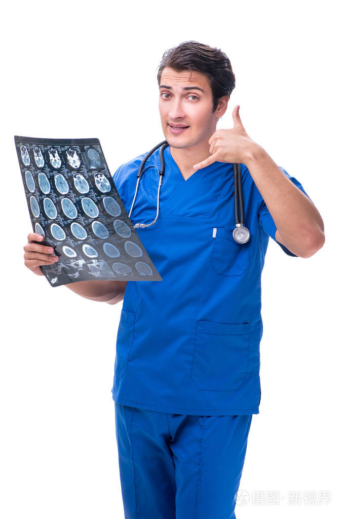放射科医生与x射线图像隔离白色