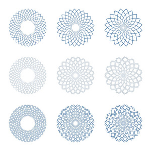 几何旋转设计元素集.线条旋转圆形图案.几何形状.矢量艺术照片