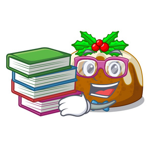 学生与书圣诞节布丁孤立的吉祥物
