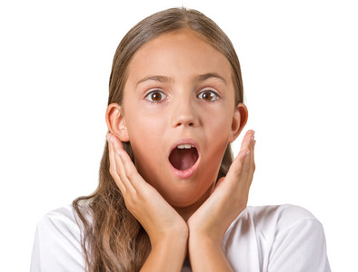 意外惊喜惊喜的女孩与震惊的表情照片