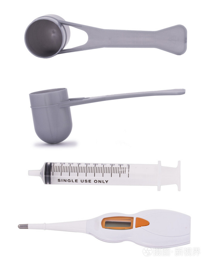 测量勺 注射器和电子和数字温度计