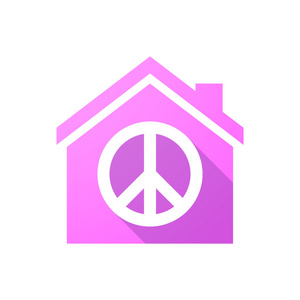粉红色的房子图标与和平标志