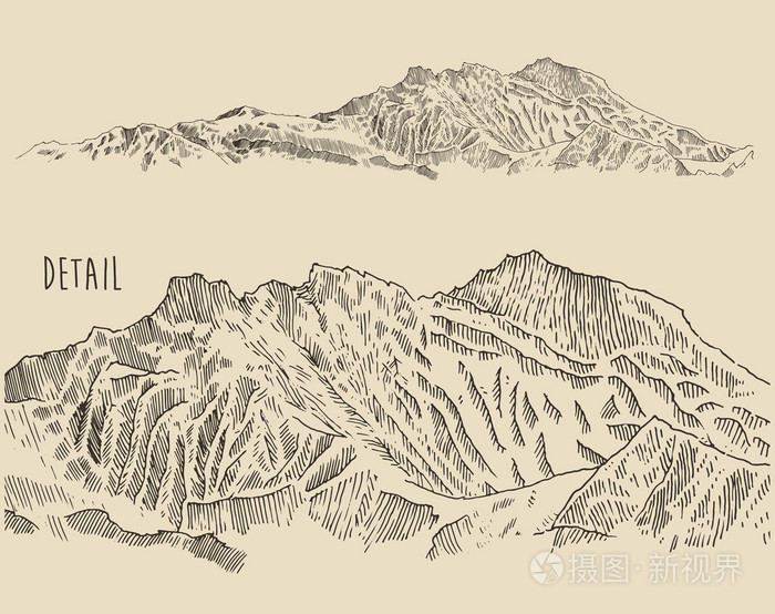 手工绘制的轮廓的山插画-正版商用图片0bdn2s-摄图新视界