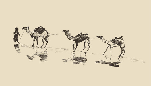 骆驼商队图片-骆驼商队素材-骆驼商队插画-摄图新视界