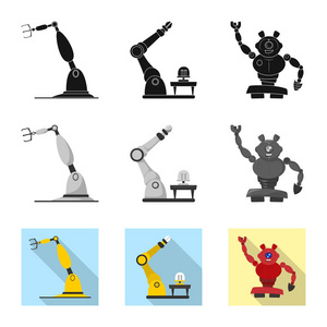 机器人和工厂标志的孤立对象。网络机器人与空间股票符号集