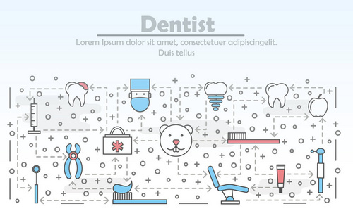 矢量细线牙医海报横幅模板