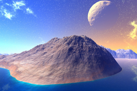 幻想外星人的星球。岩石和湖