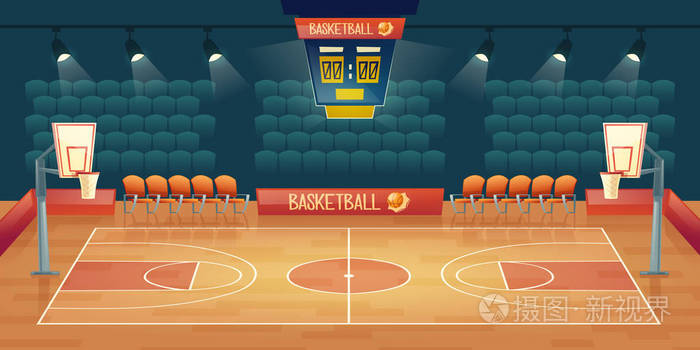 空篮球场向量动画片背景