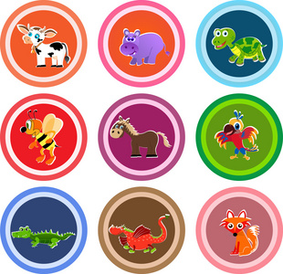 牛贴纸卡通绘图九个动物贴纸一套照片