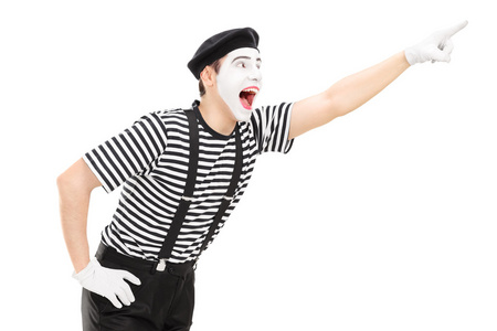 Mime 艺术家与他的手向上