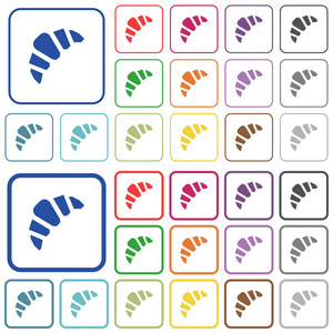 烘焙彩色平面图标在圆角方形框架。包含薄和厚版本