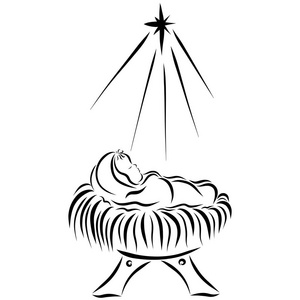 婴儿耶稣睡在马槽里照片