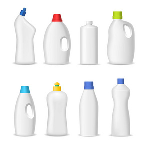 逼真详细的3d 空白洗涤剂瓶模板模型集。向量